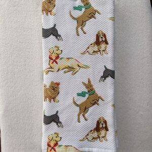 Boston Terrier Various Breed Dog Print Kitchen Towel Set Of Two White Multi NWT